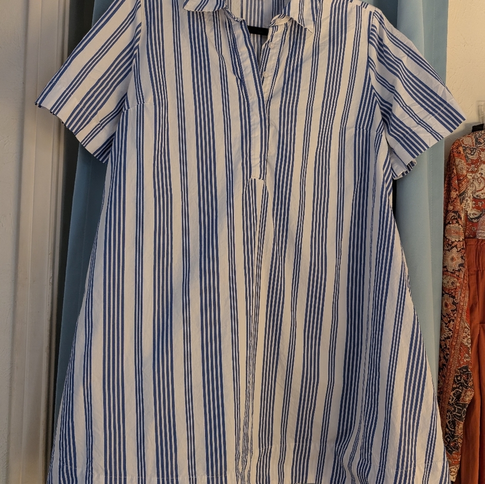 Old Navy Blue and White Striped Babydoll Dress